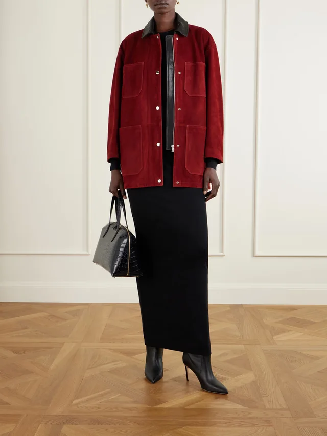 NOUR HAMMOUR Barn leather-trimmed suede jacket in Red, photo 2 of 2 from NET-A-PORTER (Canada)