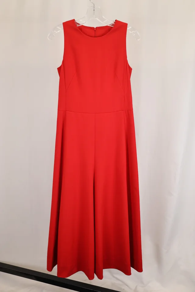Akris Sleeveless Pleated Midi Dress in Red Cotton in Red, photo 5 of 6 from ShopSimon