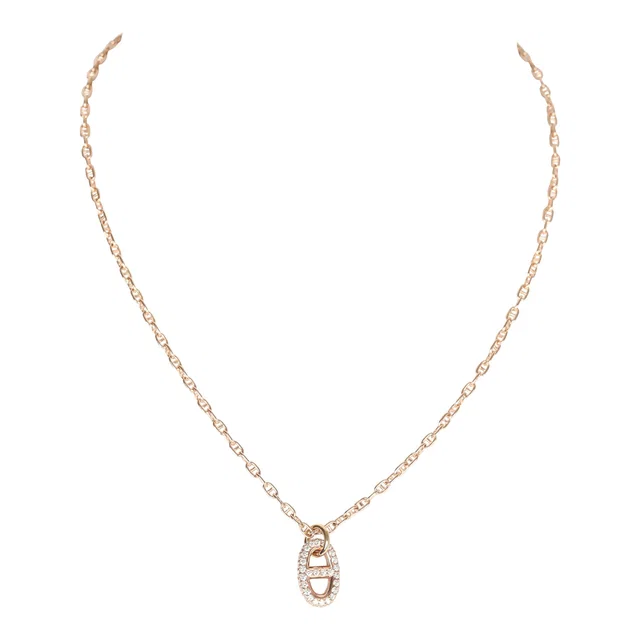 Hermès Farandole Pendant PM Necklace 18K Rose Gold and Diamonds in Pink Velvet from Madison Avenue Couture