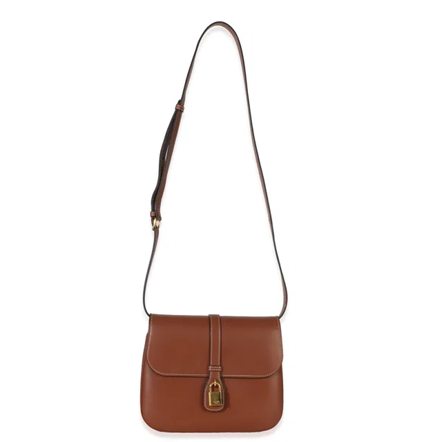 Celine Tan Smooth Calfskin Tabou Medium Flap Bag Brown; Leather Handbag in Brown Calfskin from HEWI
