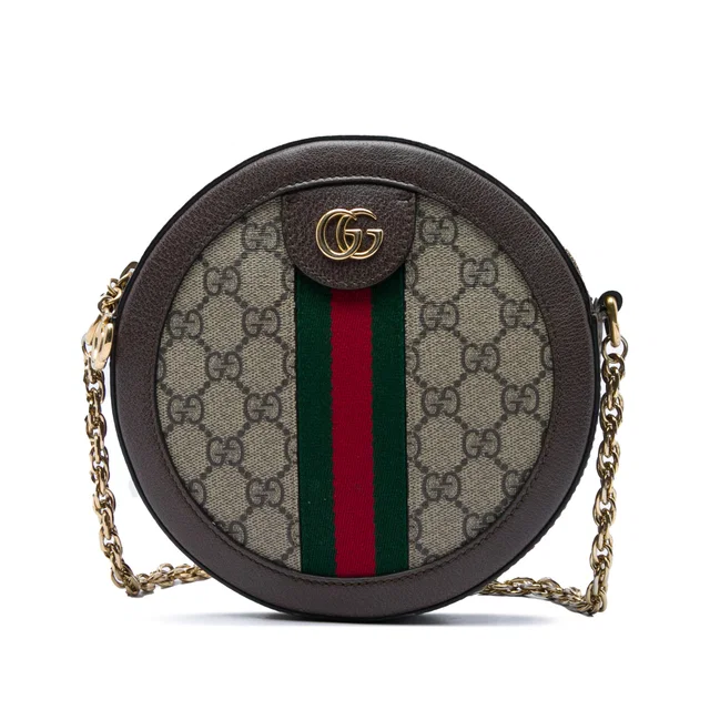 Beige Gucci Mini GG Supreme Web Ophidia Round Crossbody in Beige Coated canvas from Designer Revival
