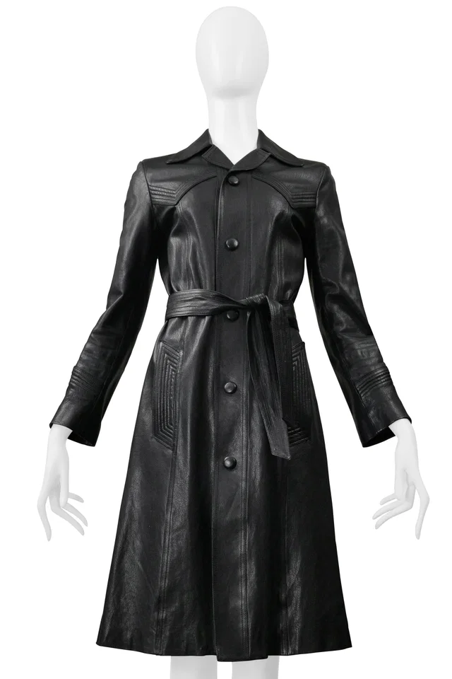 Saint Laurent By Hedi Slimane Black Leather Trench Coat 2015 in Black Leather from Resurrection Vintage