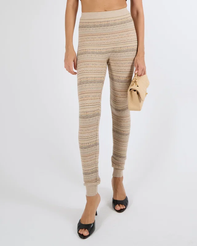 Loro Piana Beige Wool Knit Striped Leggings with Ribbed Waistband Size S (UK 8) in Beige Wool from Sellier
