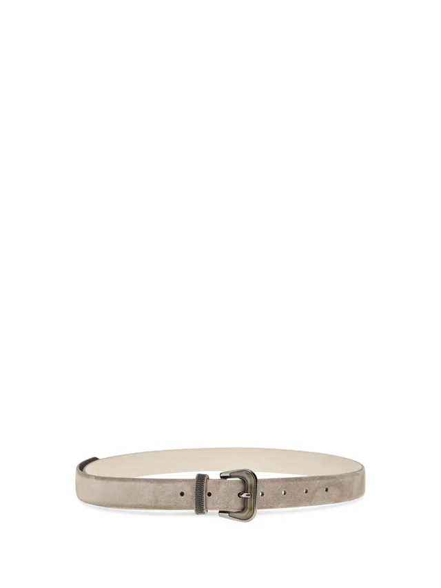 Brunello Cucinelli Suede With Shiny Monili Loop Belt — Beige Calf Leather Bos Taurus in Beige Calfskin from HEWI, photo 2 of 2