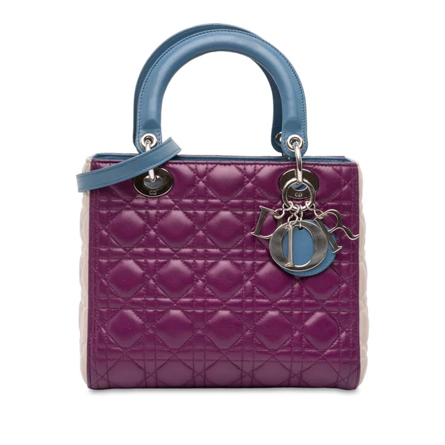 Purple Dior Medium Tricolor Lambskin Cannage Lady Dior Satchel in Purple Lambskin from Designer Revival