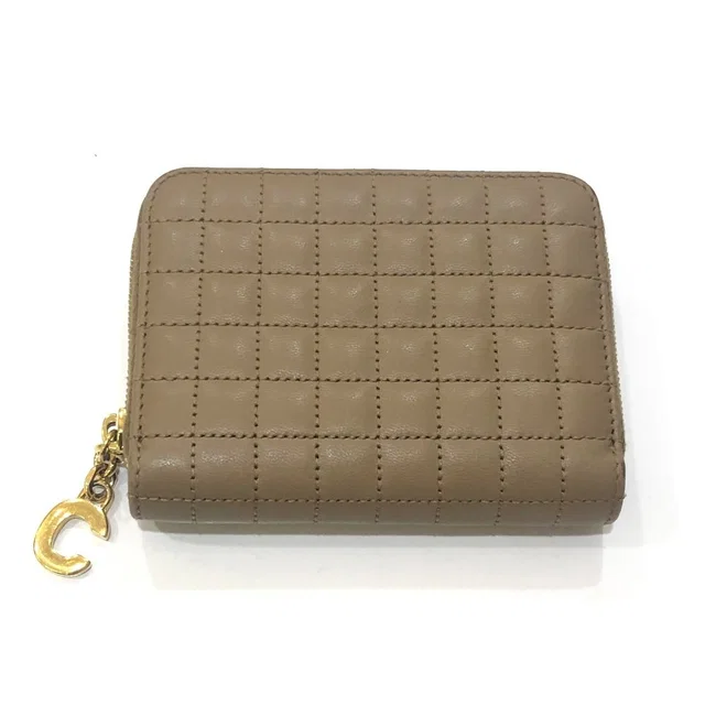 Celine Coin Case C Charm Compact Zip Wallet Leather Khaki Brown in Brown Leather from The Reluxe