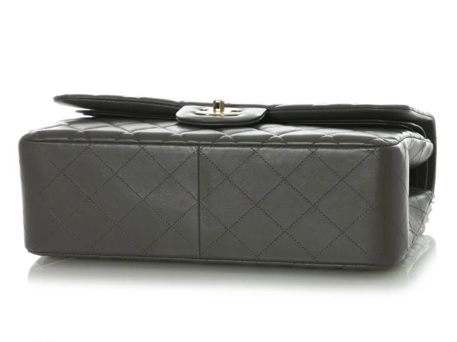 Chanel Jumbo Dark Gray Quilted Lambskin Classic Double Flap in Grey Lambskin from Ann's Fabulous Finds, photo 6 of 9