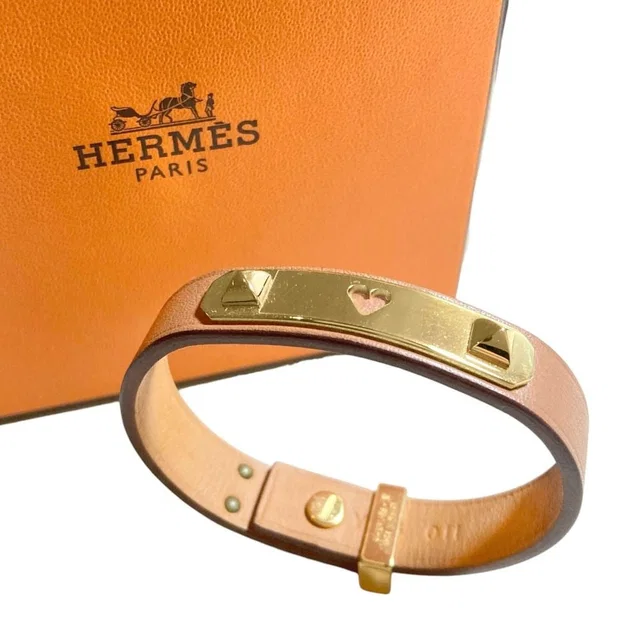 Hermès As de Coule Heart Motif Leather Bracelet T2 Brown Gold Brand in Brown Leather from The Reluxe