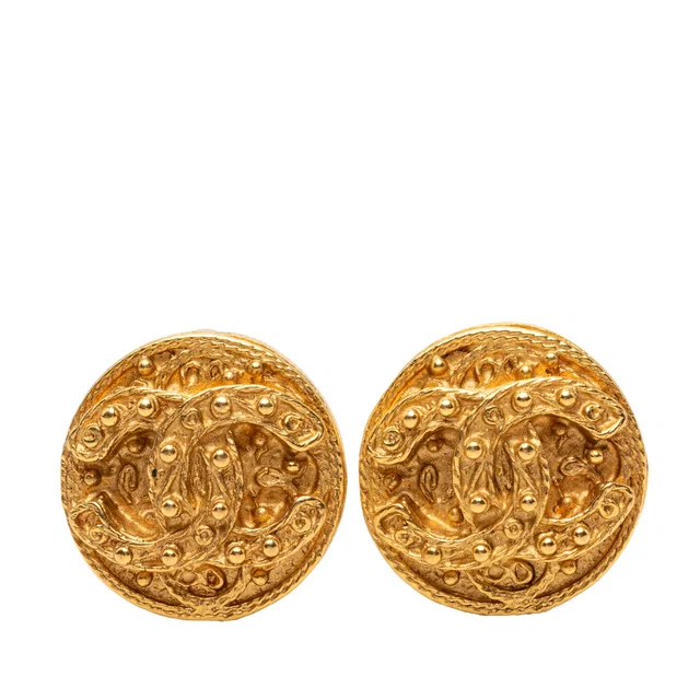 Gold Chanel CC Gold Plated Round Clip On Earrings in Gold from Designer Revival