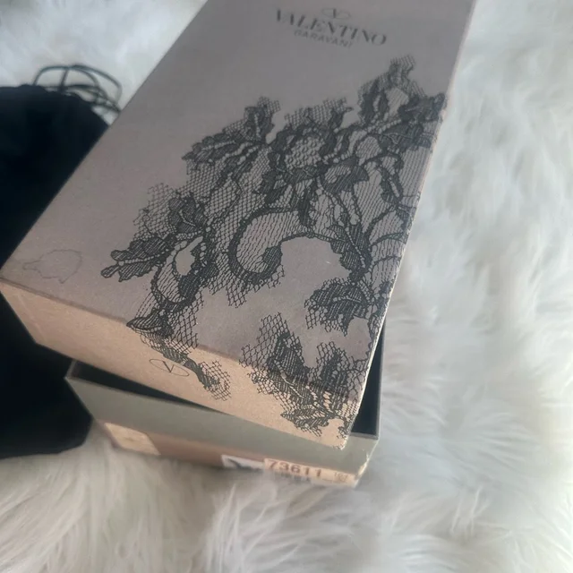 Valentino Garavani Taupe Box With Black Lace Motif Plus Dust Bag in black|brown|red from Poshmark