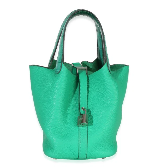Hermès Vert Jade Menthe Clemence Matte Alligator Touch Picotin Lock 18 Phw Green Leather Handbag in Green Clemence leather from HEWI