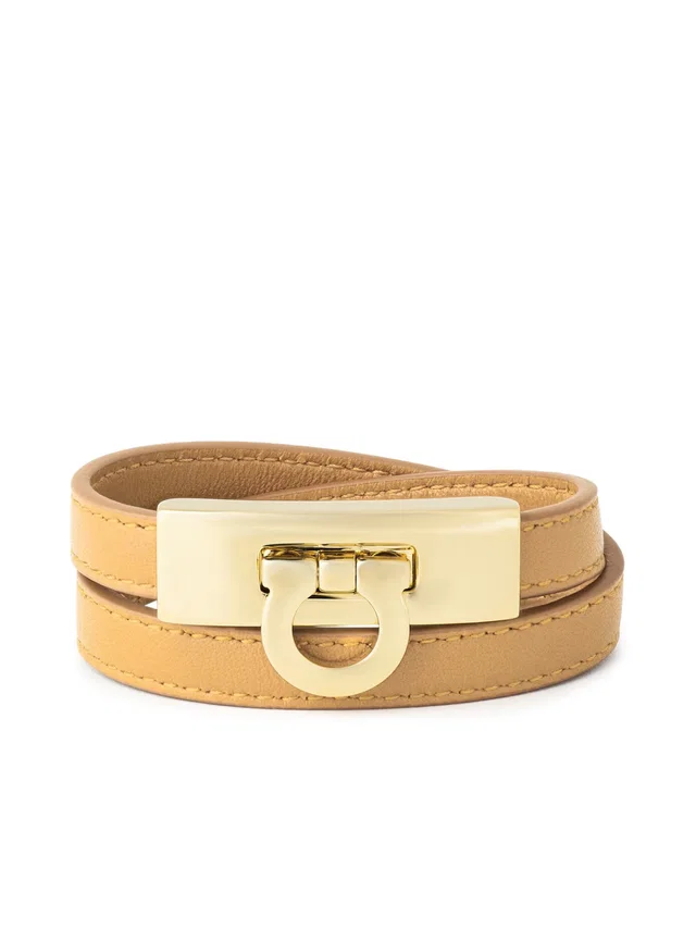 Ferragamo Hug Gancini Belt — Beige Leather in Beige Leather from HEWI