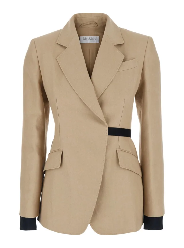 Max mara 'Fionda' Beige Linen Jacket with Notched Revers and Adjustable Waist Belt Woman in Beige 100% Linen from Gaudenzi Boutique, photo 1 of 1