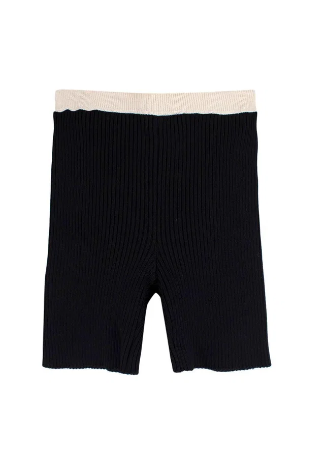 Prada Black Ribbed Cycling Shorts with Beige Trim Detail in Black from HEWI