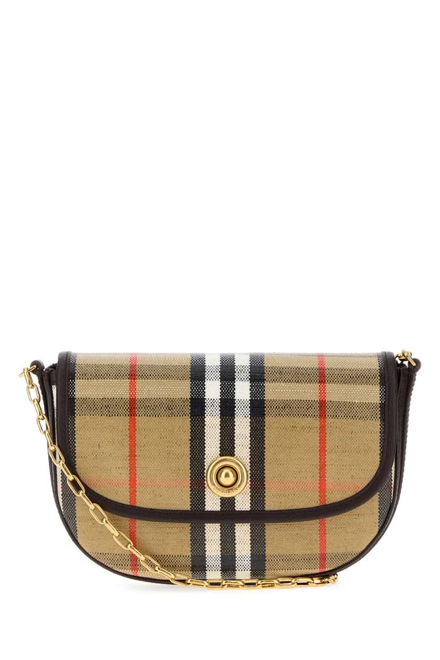 Burberry Tartan Leather-Trimmed Wallet — Beige Cotton Viscose Linen in Beige Leather from HEWI
