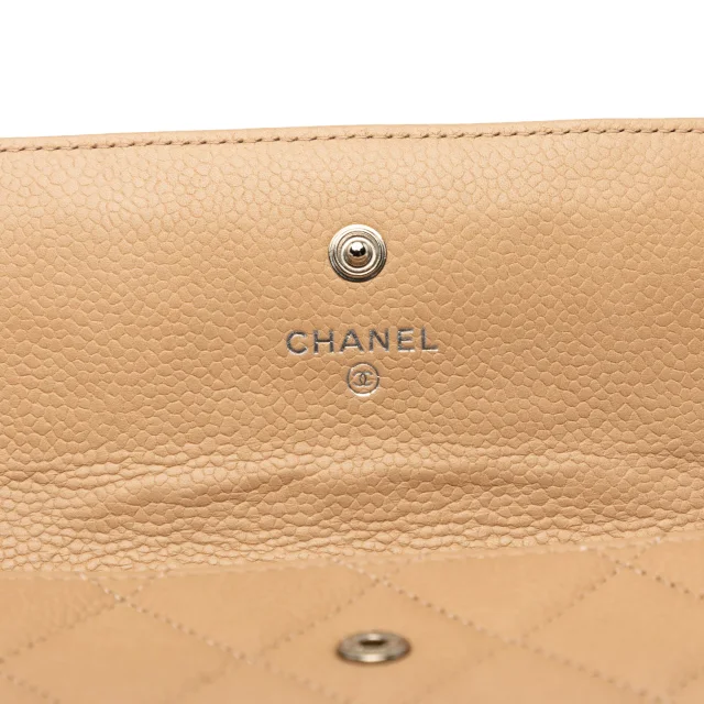 Chanel CC Quilted Caviar Gusset Flap Long Wallet in Beige Caviar leather from Designer Revival, photo 6 of 10