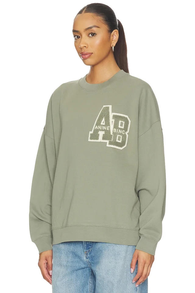 ANINE BING Miles Letternan Sweatshirt in Sage, photo 2 of 5 from REVOLVE (Canada)
