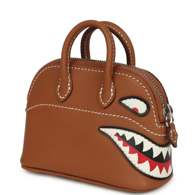 Hermès Mini Bolide Shark Bag Charm Gold and White Swift Palladium Hardware in White Swift leather from Madison Avenue Couture, photo 2 of 8