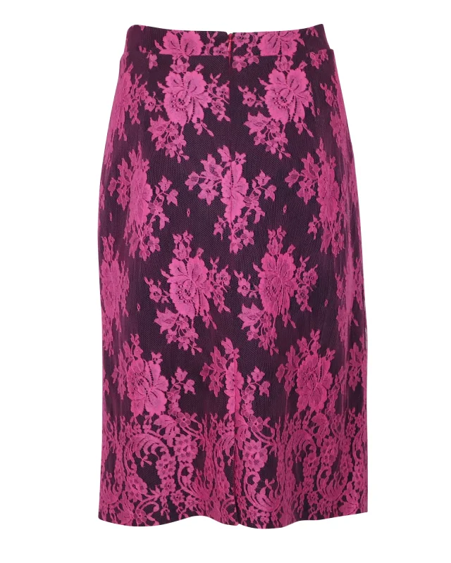 ERDEM Shawna Floral Lace Skirt in Pink Viscose in Pink, photo 2 of 6 from ShopSimon