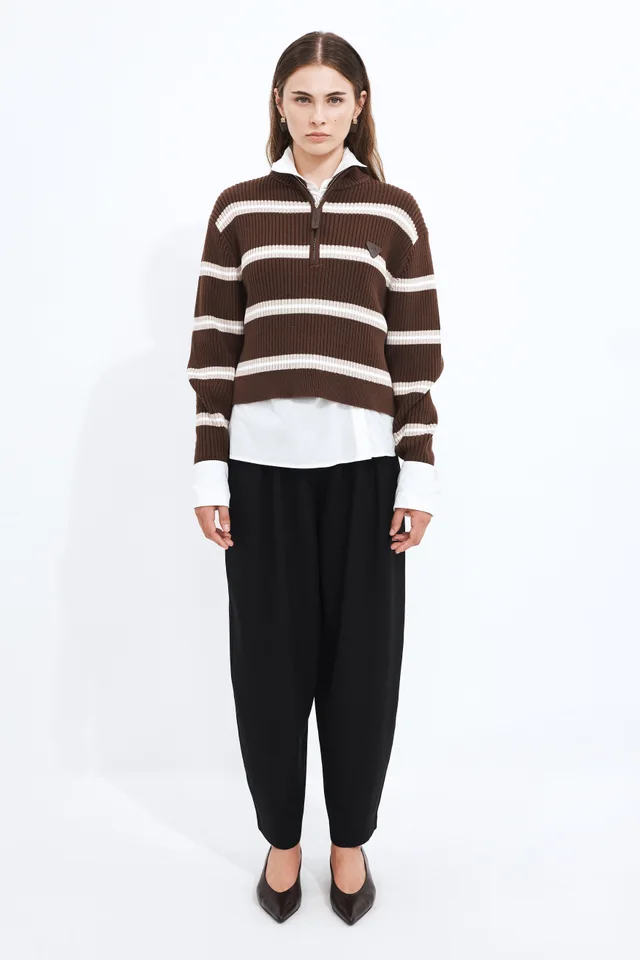 Aje Studio Clara 1/4 Zip Stripe Jumper in Brown from Aje, photo 1 of 1