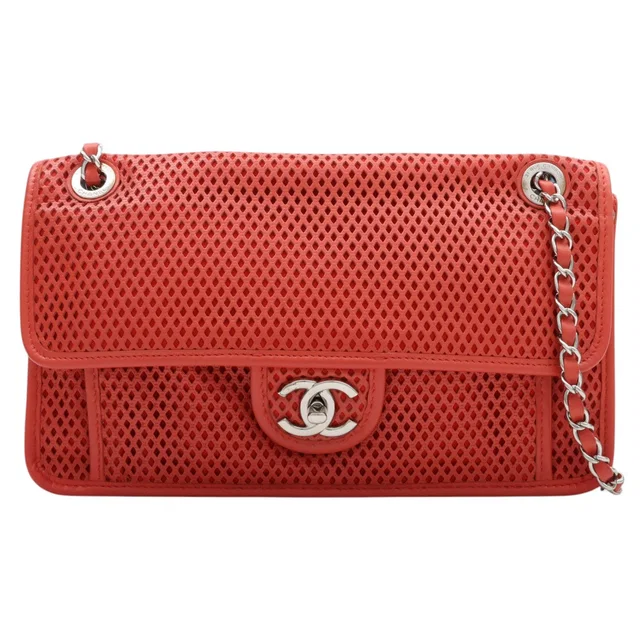 Chanel Punching CC Turnlock Chain Shoulder Bag, Red, circa 2013 in Red Lambskin from VINTAGE QOO TOKYO