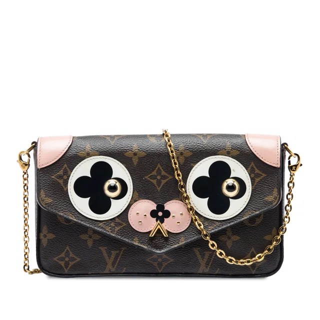 Brown Louis Vuitton Monogram Pochette Felicie Valentine Dog Crossbody Bag in Brown Coated canvas from Designer Revival