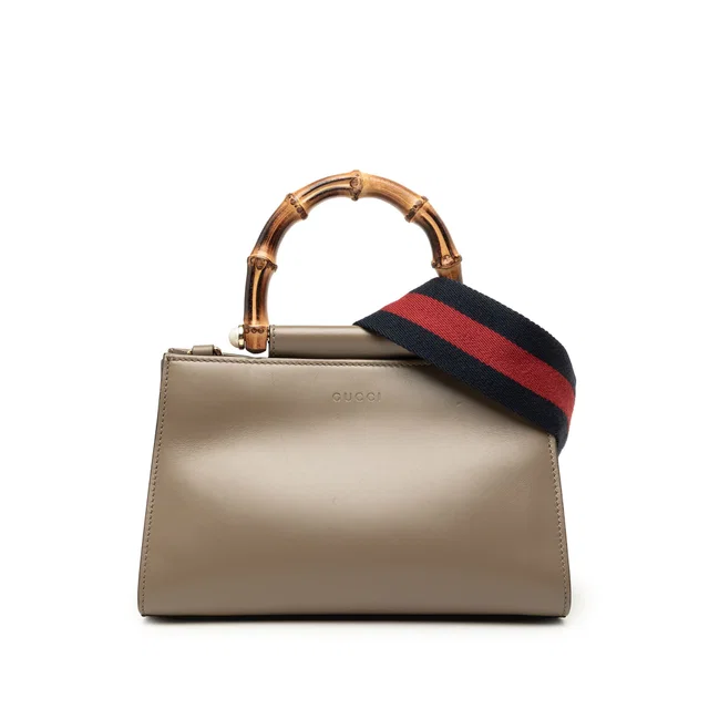 Brown Gucci Mini Calfskin Web Bamboo Nymphaea Satchel in Brown Calfskin from Designer Revival