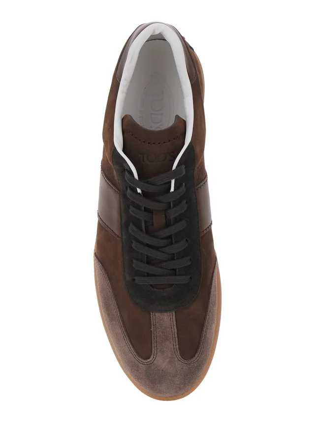 Tod's Brown Low Top Sneaker with Logo on Tongue and Inserts Design in Suede Man in Brown 100% Calf, photo 8 of 8 from Gaudenzi Boutique