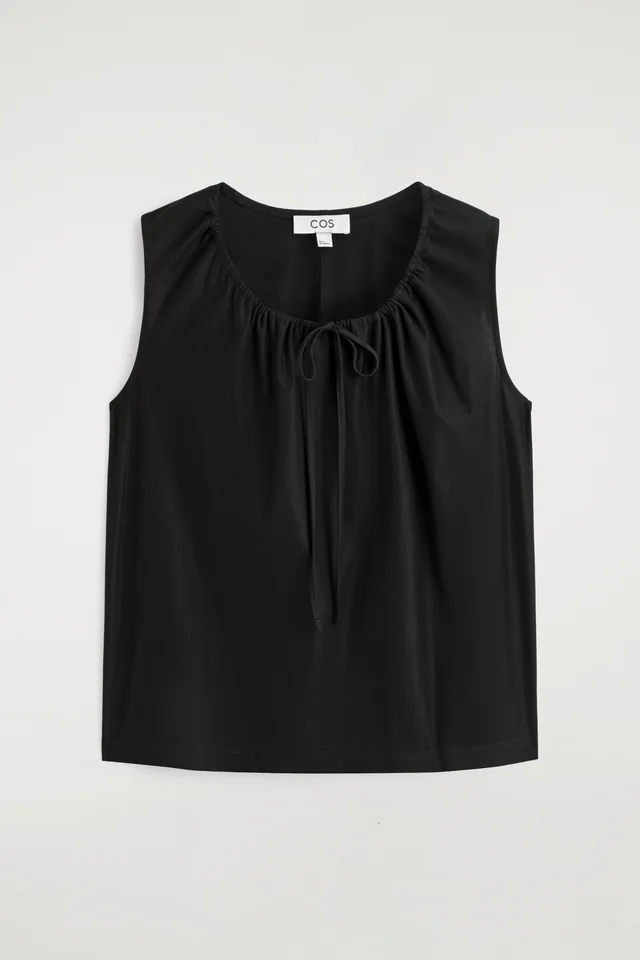 COS GATHERED-NECK JERSEY TANK TOP in Black, photo 6 of 7 from COS (Canada)