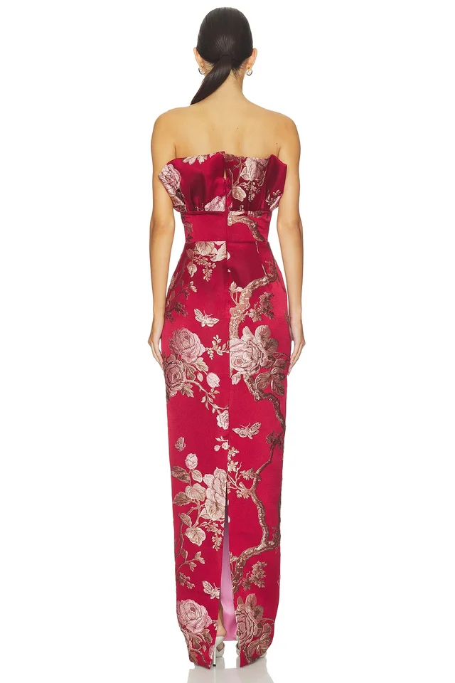 SAU LEE Noah Brocade Gown in Red Sangria, photo 3 of 4 from REVOLVE (Canada)