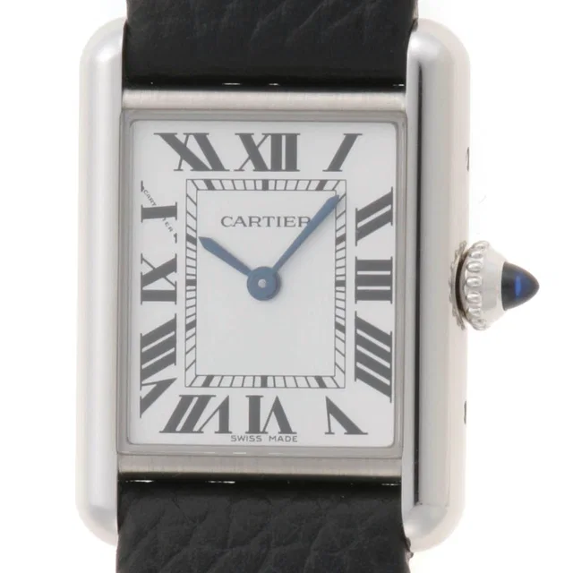 Cartier Tankmust de SM Watch Stainless Steel Silver Dial Quartz in Silver Leather from The Reluxe