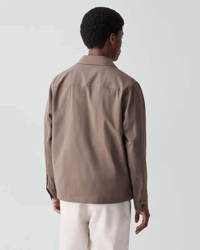 Theory Zip Overshirt in Motion Wool in MOREL 54% Virgin Wool, 25% Recycled Polyester, 20% Polyester, 1% Spandex, photo 3 of 12 from Theory