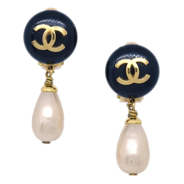 Chanel Artificial Pearl Dangle Earrings Clip-On 93A in Resin from AMORE Vintage Tokyo