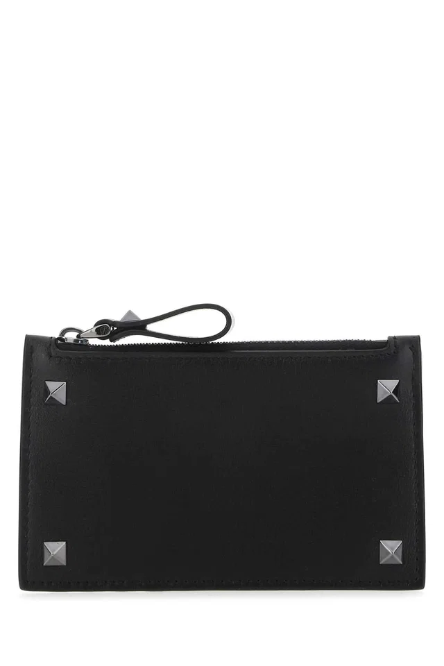 Valentino Garavani Leather Studded Card Holder — Black Wallet in Black Leather from HEWI
