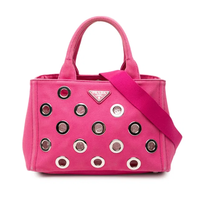 Pink Prada Small Canvas Canapa Grommet Satchel in Pink Canvas from Designer Revival