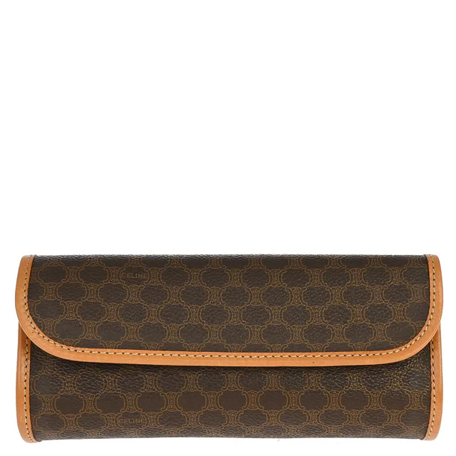 Celine Brown PVC Macadam Cosmetic Pouch in Brown Leather from AMORE Vintage Tokyo