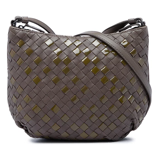 Brown Bottega Veneta Nappa and Patent Intrecciato Crossbody in Brown Nappa leather from Designer Revival