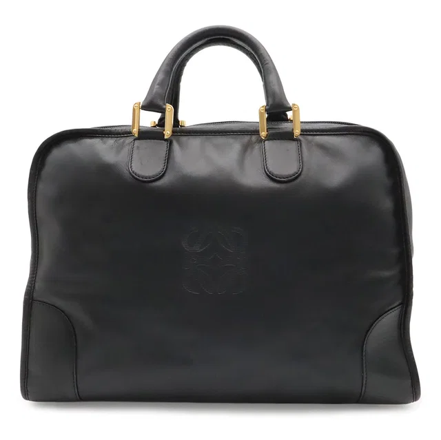 Loewe Amazona 40 Anagram Boston Bag Purse Leather Black Gold in Black Leather from The Reluxe