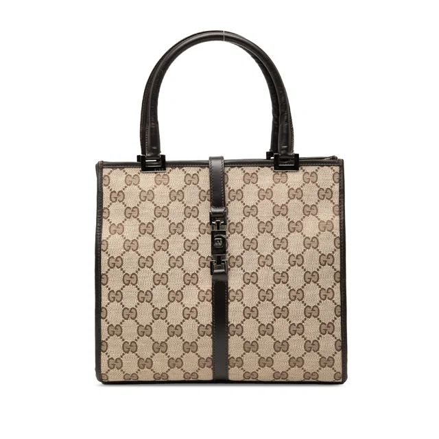 Brown Gucci GG Canvas Jackie Handbag in Brown Canvas from Designer Revival