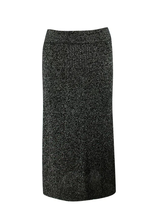 Proenza Schouler Black Metallic Ribbed Knit Midi Skirt in Black from HEWI