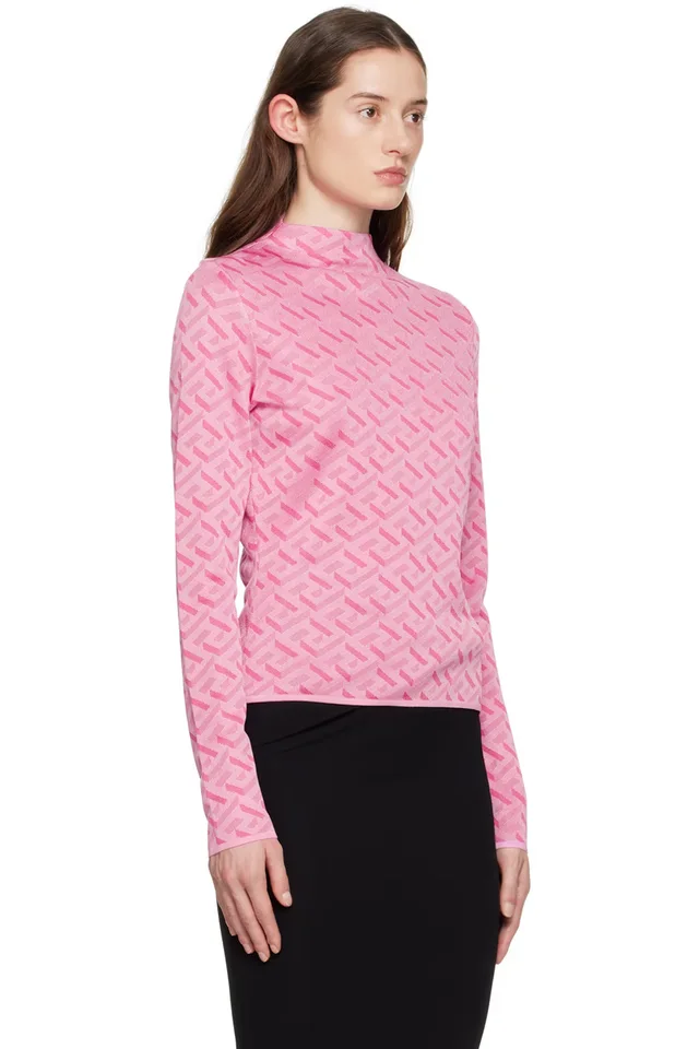 Versace Pink 'La Greca' Long Sleeve Crewneck, photo 2 of 4 from SSENSE