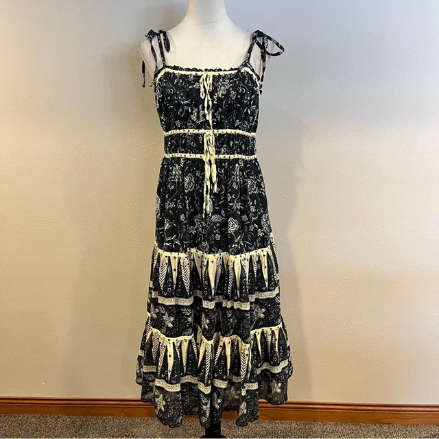 Christian Lacroix Floral Black And Cream Maxi Dress Size Medium in blue from Poshmark