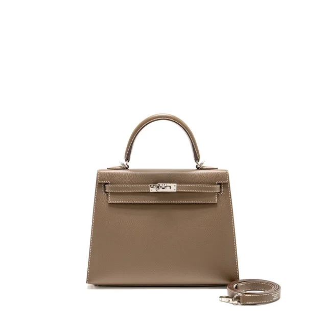 Hermès Kelly 25 Epsom Etoupe SHW Stamp Z in Taupe Epsom leather from EMIER