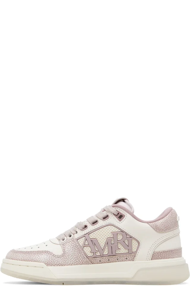 AMIRI Pink & Off-White Pebbled Classic Low Sneakers, photo 3 of 5 from SSENSE