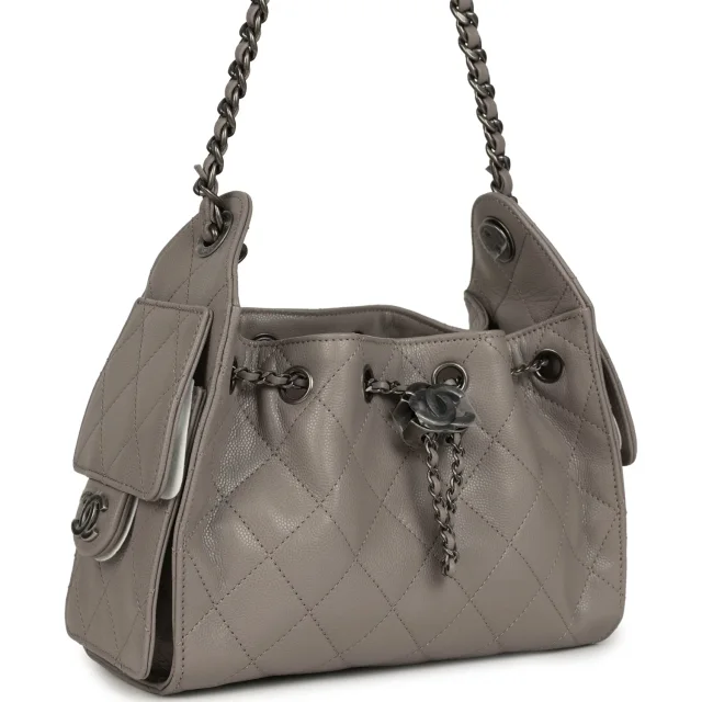 Chanel Mini 25 Hobo Bag Dark Grey Caviar Aged Ruthenium Hardware in Grey Caviar leather from Madison Avenue Couture, photo 2 of 8