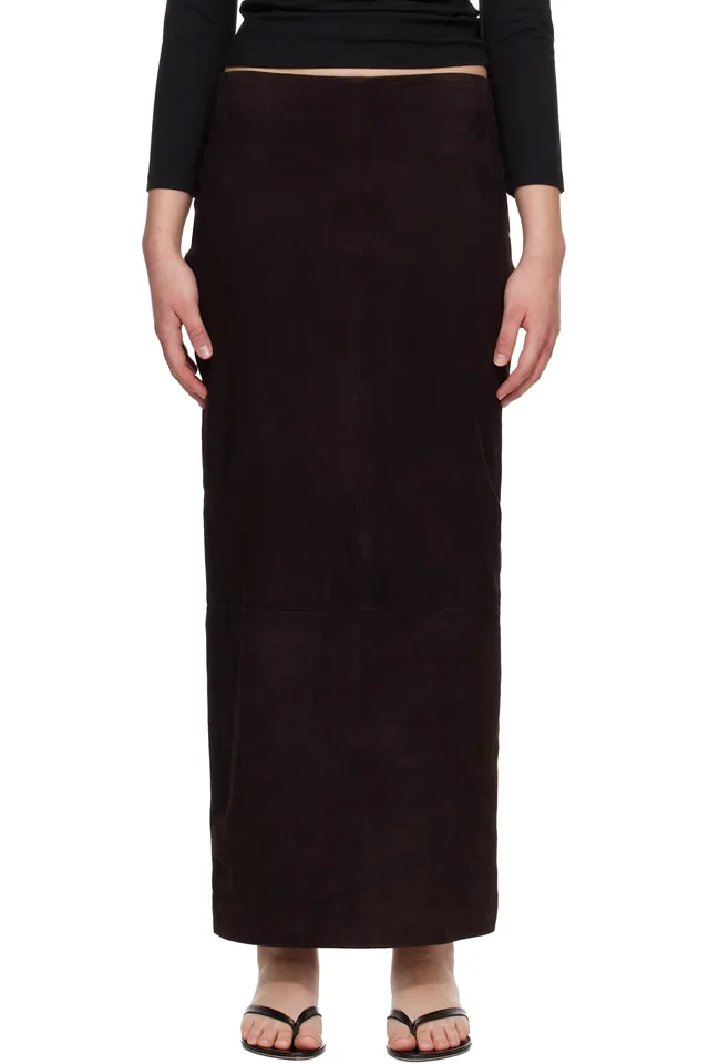 Brown Suede Column Midi Skirt, image 1 of 1 from SSENSE