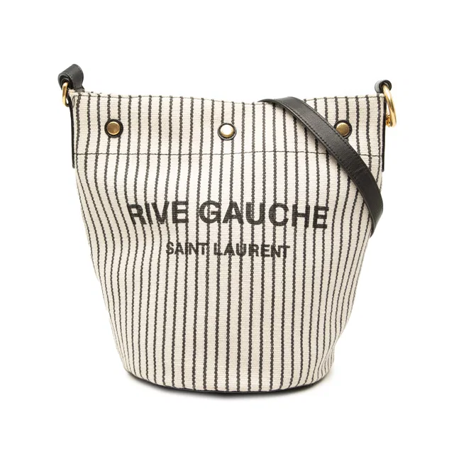 White Saint Laurent Striped Canvas Rive Gauche Bucket Bag in White Canvas from Designer Revival, photo 1 of 1