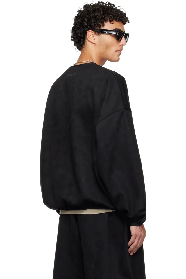 Fear of God ESSENTIALS Black Holiday Modern Crewneck Faux-Suede Sweatshirt, photo 3 of 4 from SSENSE