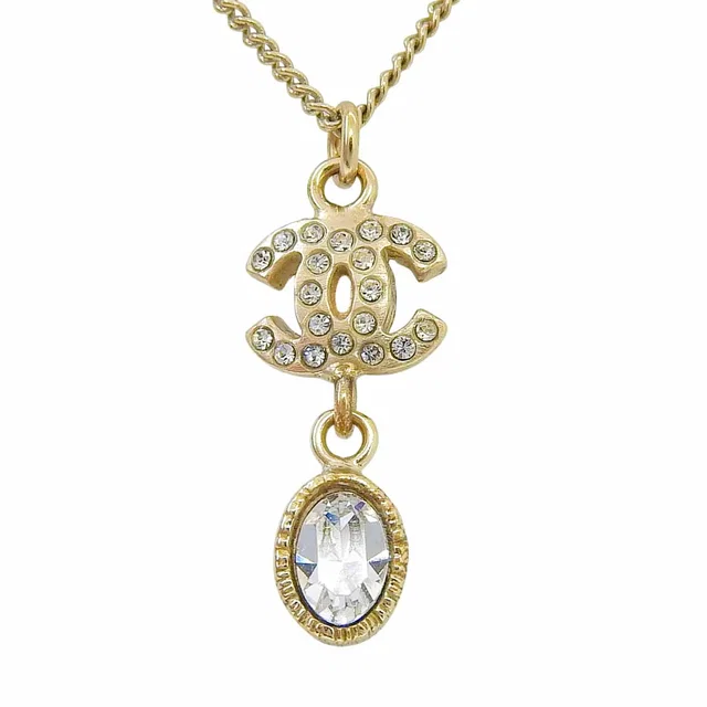 Chanel 2009 CC Mark Plate Swing Stone Necklace Gold in Gold from VINTAGE QOO TOKYO