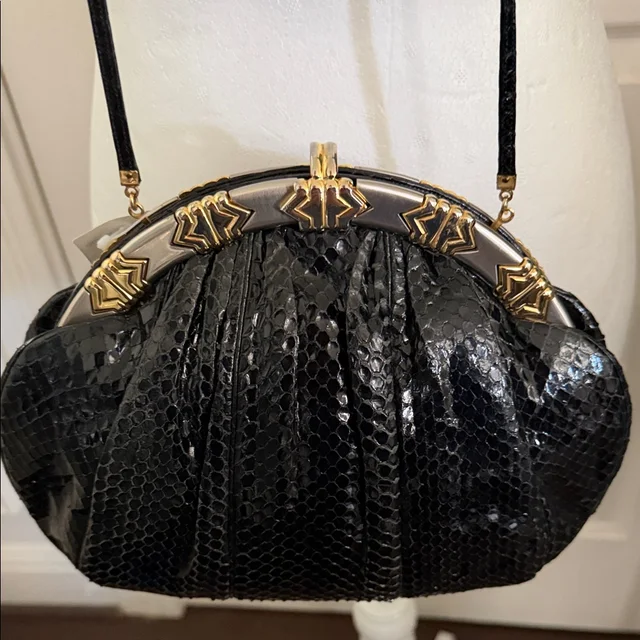 Judith Leiber Black Snakeskin Evening Bag in black|gold from Poshmark